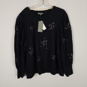 Wit & Wisdom Floral Embroidered Sweatshirt Size 3X Dark Blue Shirred Keyhole